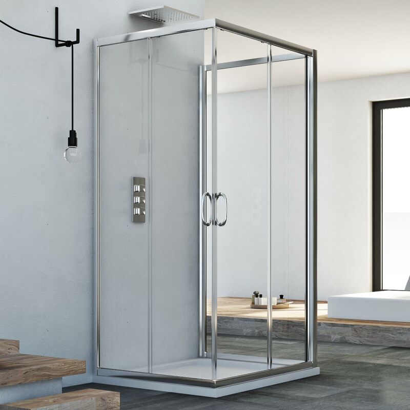 foto del prodotto box doccia 3 lati scorrevole vetro trasparente h 185 mod. junior trio 70x80x70 cm rettangolare