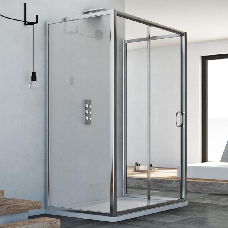 foto del prodotto box doccia 3 lati scorrevole vetro trasparente h 185 mod. replay trio 1 anta 80x110x80 cm