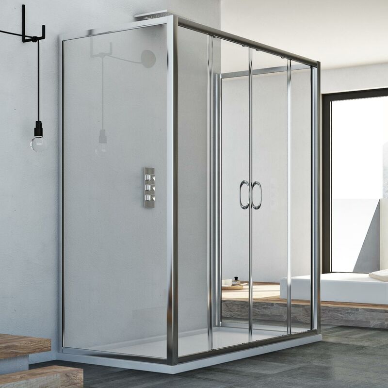 foto del prodotto box doccia 3 lati scorrevole vetro trasparente h 185 mod. replay trio 2 ante 80x170x80 cm
