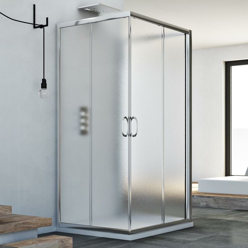 foto del prodotto box doccia 3 lati vetro stampato h 185 mod. junior trio 70x80x70 cm rettangolare