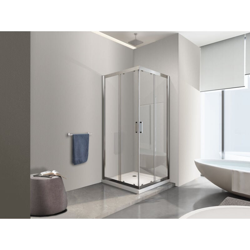 foto del prodotto box doccia 6 mm angolare quadrato profilo cromo reversibile h.190 70x70 nala