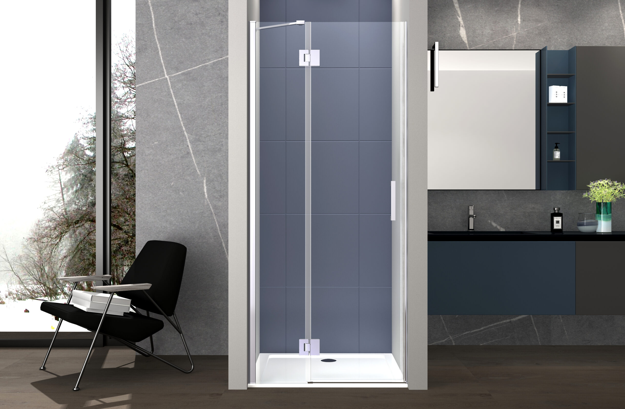 foto del prodotto box doccia 70 cm anta singola ad un battente per nicchia h200 cm cristallo anticalcare trasparente 6mm profilo cromato o
