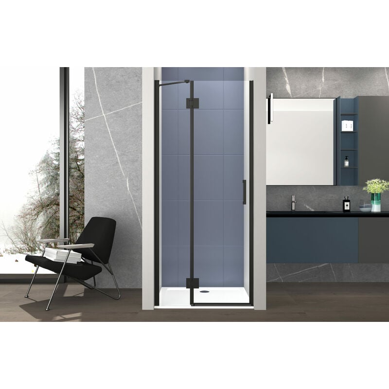 foto del prodotto box doccia 70 cm anta singola ad un battente per nicchia h200 cm cristallo anticalcare trasparente 6mm profilo nero opaco olly
