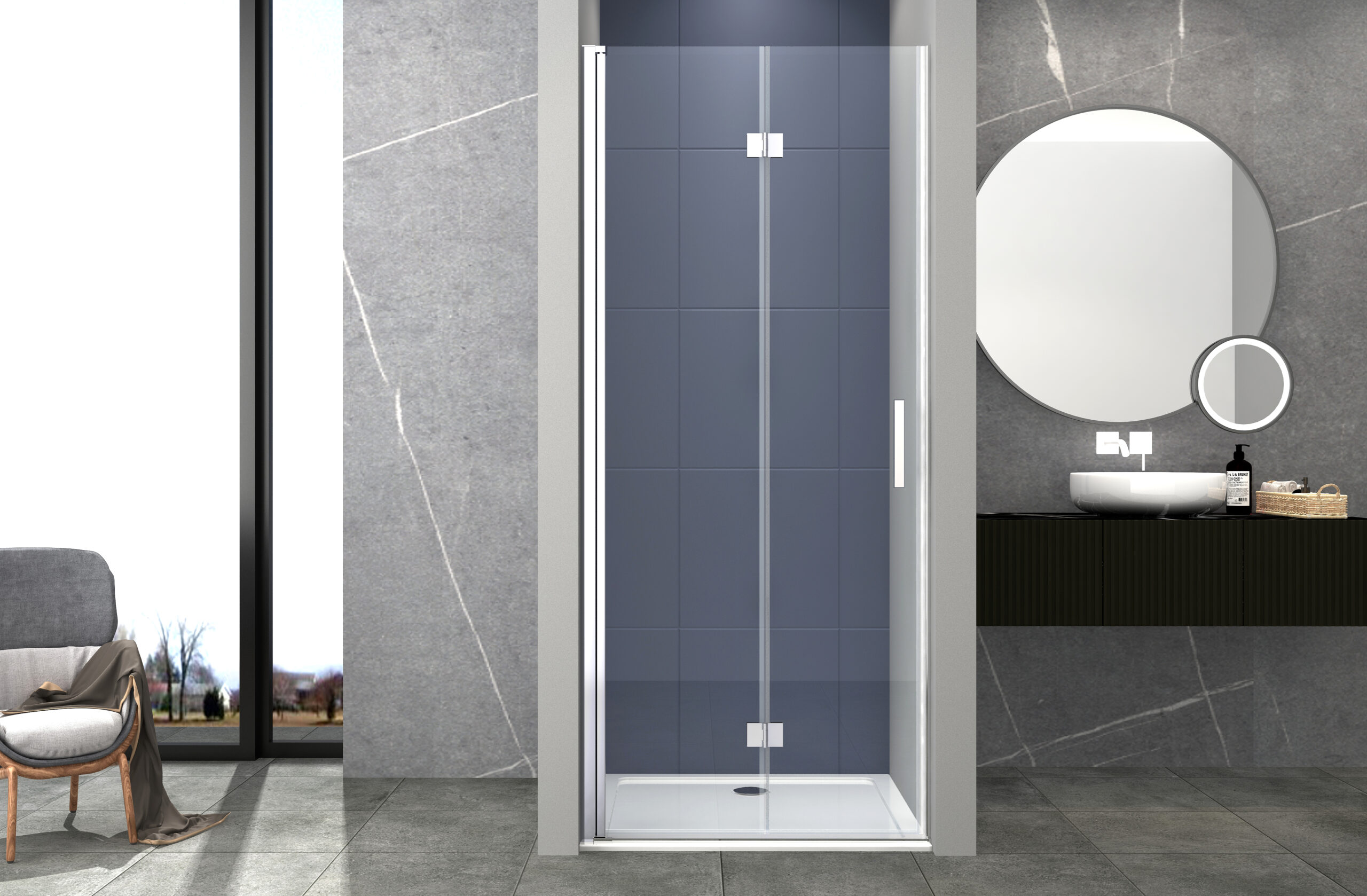 foto del prodotto box doccia 70 cm apertura a soffietto nicchia h200 cm cristallo 6mm profilo cromato liam