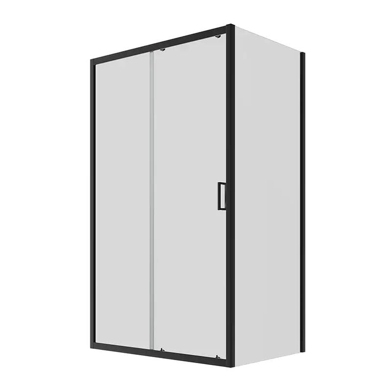 foto del prodotto box doccia 70x100 cm porta scorrevole e parete fissa profili in alluminio nero opaco vetro 6mm trasparente h190 reversibile mod. lipari
