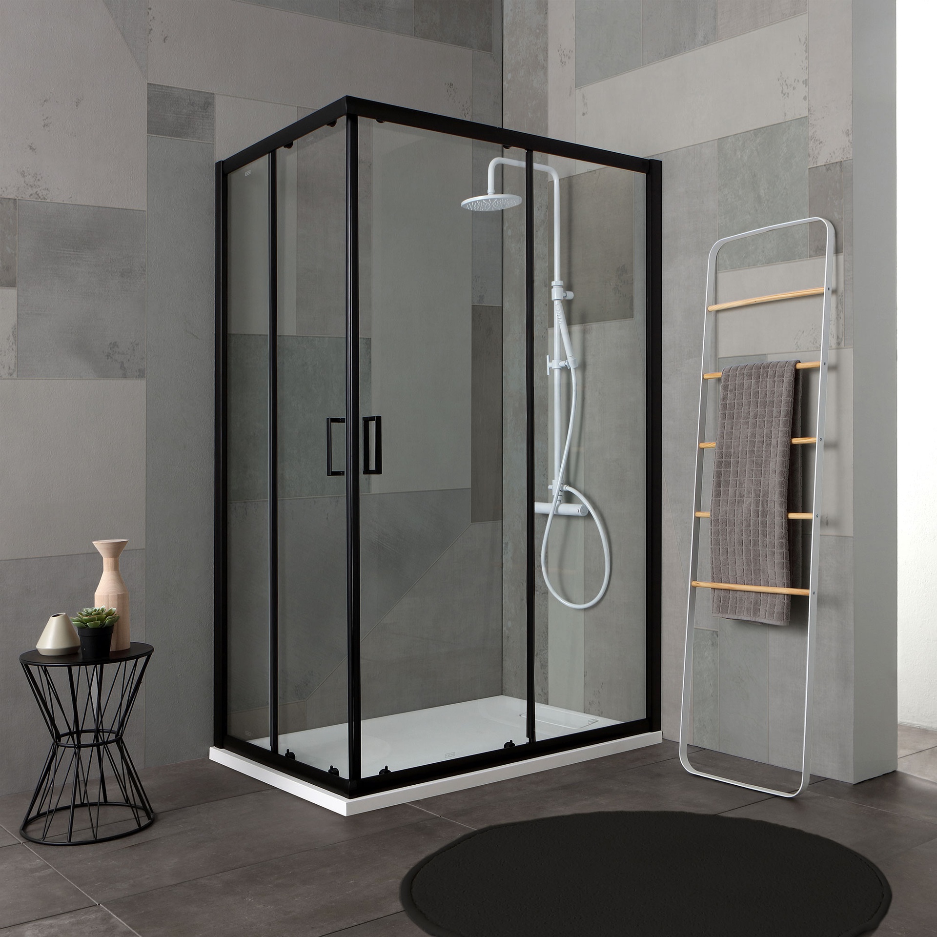 foto del prodotto box doccia 70x100 con profilo nero opaco