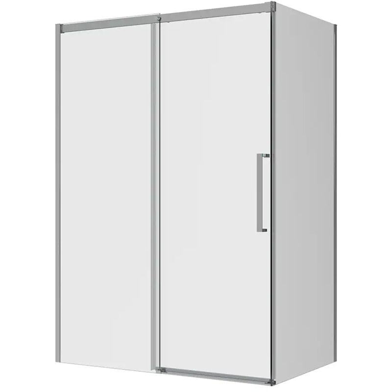 foto del prodotto box doccia 70x110 cm porta scorrevole con chiusura soft close e parete fissa profili in alluminio cromati vetro 8mm trasparente con trattamento