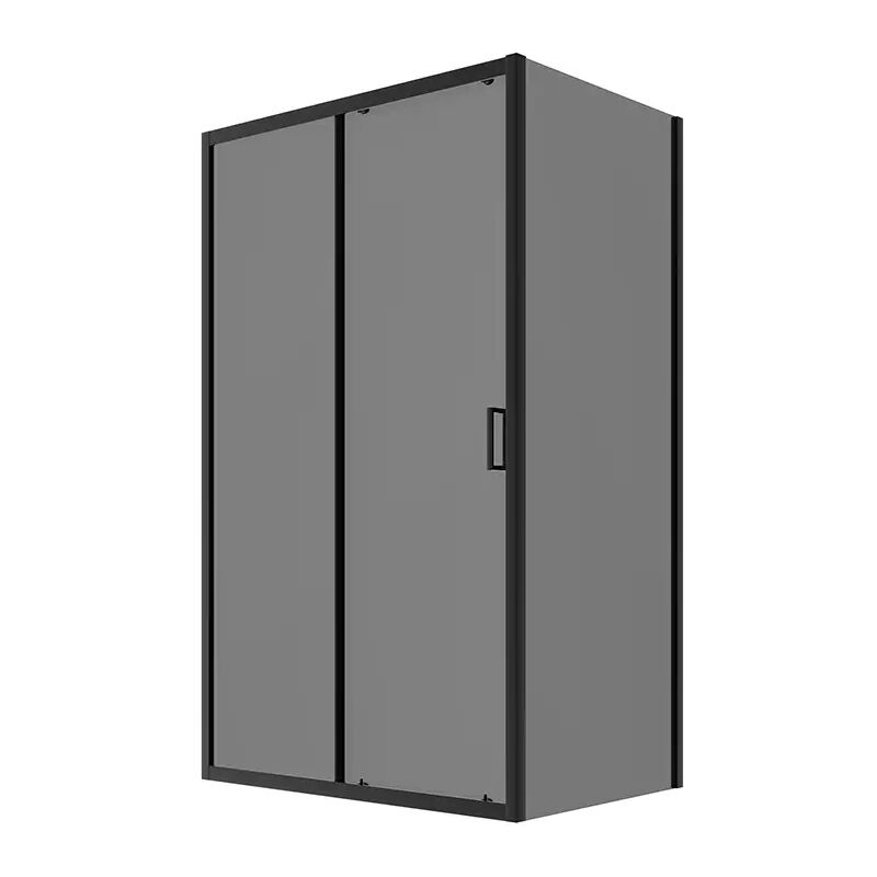 foto del prodotto box doccia 70x140 cm porta scorrevole e parete fissa profili in alluminio nero opaco vetro 6mm fum h190 reversibile mod. lipari