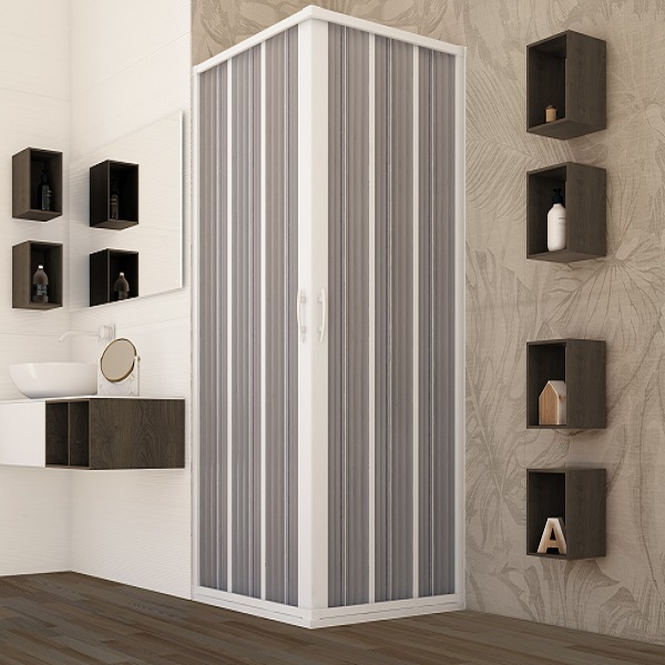 foto del prodotto box doccia 70x70 cm con ante a soffietto riducibili in pvc apertura centrale leda bianco