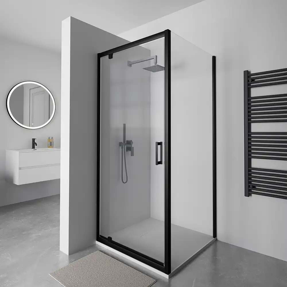 foto del prodotto box doccia 70x80 cm apertura a battente profili neri vetro 6mm trasparente apulia