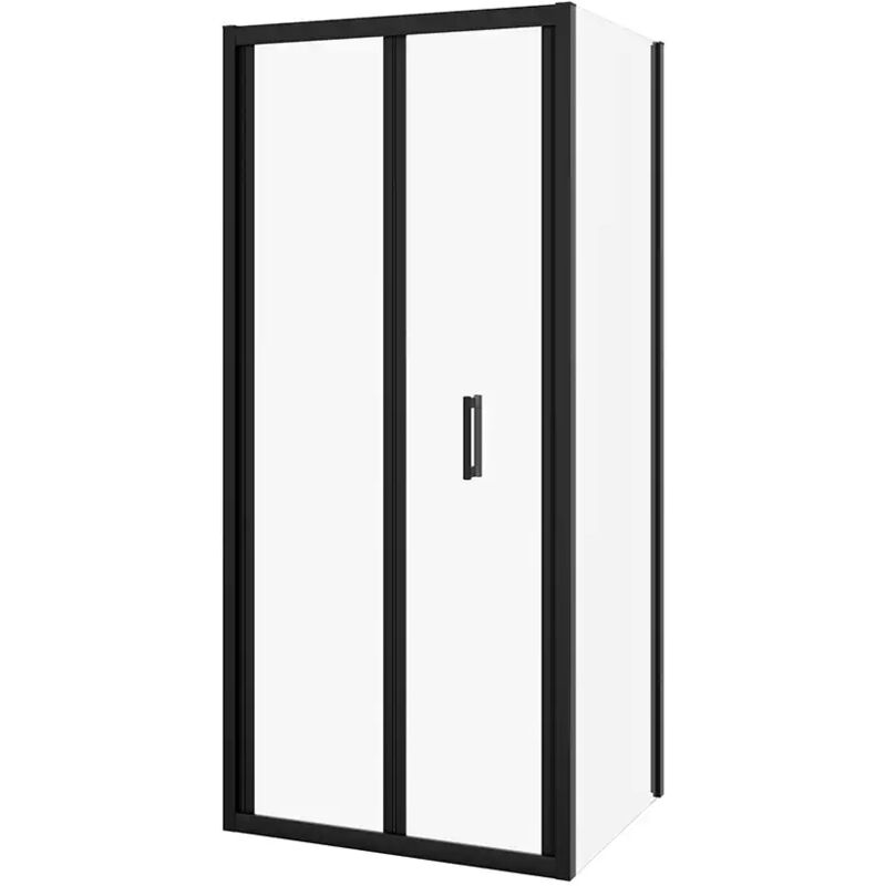 foto del prodotto box doccia 70x90 cm angolare apertura a libro con parete fissa profili in alluminio neri vetro 6mm trasparente h190 - reversibile mod. capri