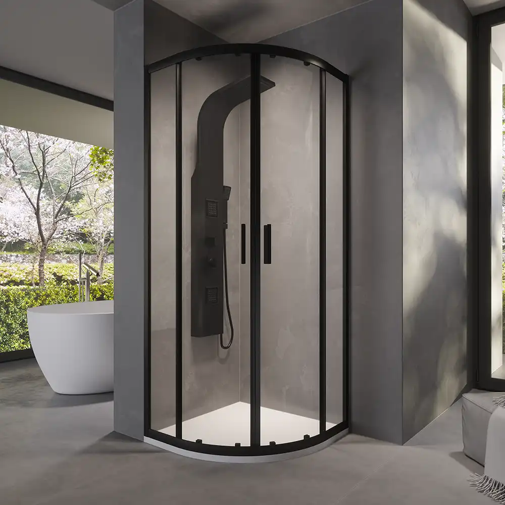 foto del prodotto box doccia 70x90 cm semicircolare doppio scorrevole profili neri vetro trasparente h190 java
