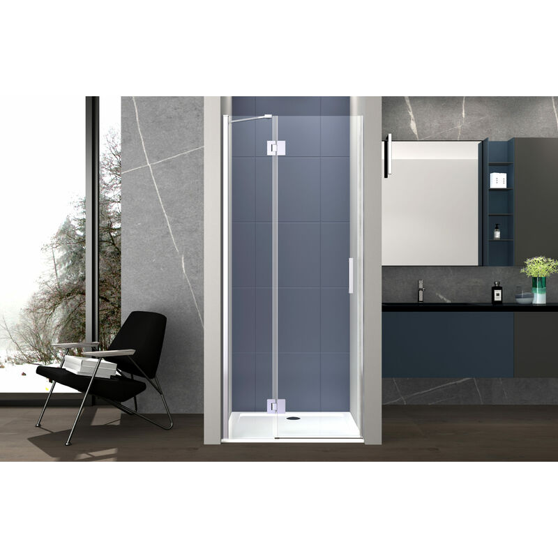foto del prodotto box doccia 80 cm anta singola ad un battente per nicchia h200 cm cristallo anticalcare trasparente 6mm profilo cromato olly