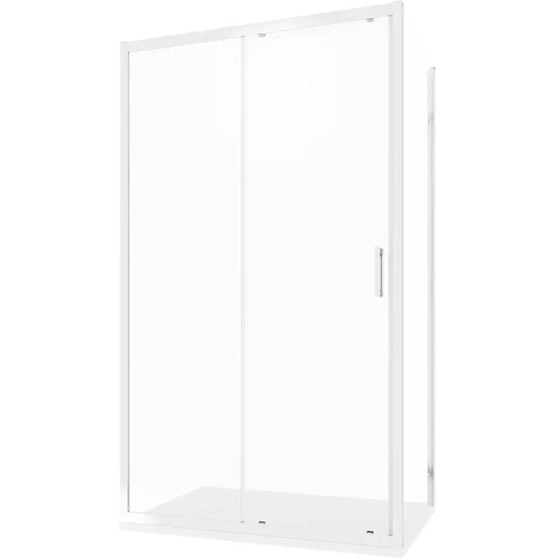 foto del prodotto box doccia 80x110 cm porta scorrevole e parete fissa profili in alluminio cromato vetro temperato 6mm trasparente con trattamento easy-clean h198