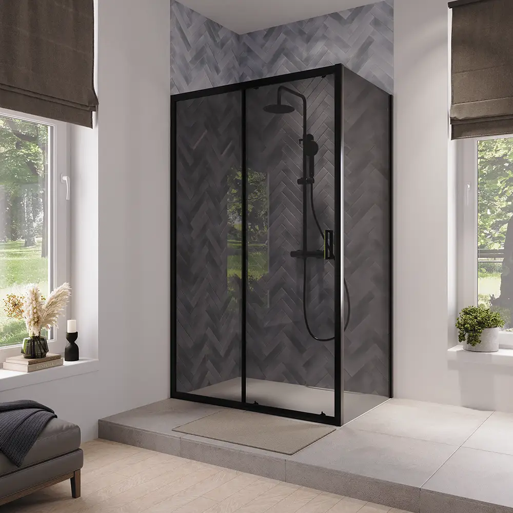 foto del prodotto box doccia 80x140 cm scorrevole vetro 6mm fum profili nero opaco lipari