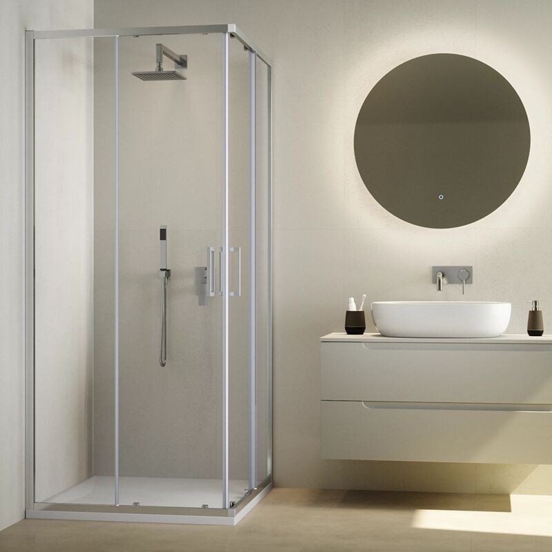 foto del prodotto box doccia 80x90 cm scorrevole vetro 6mm trasparente con trattamento anticalcare h195cm scorrevole aruba