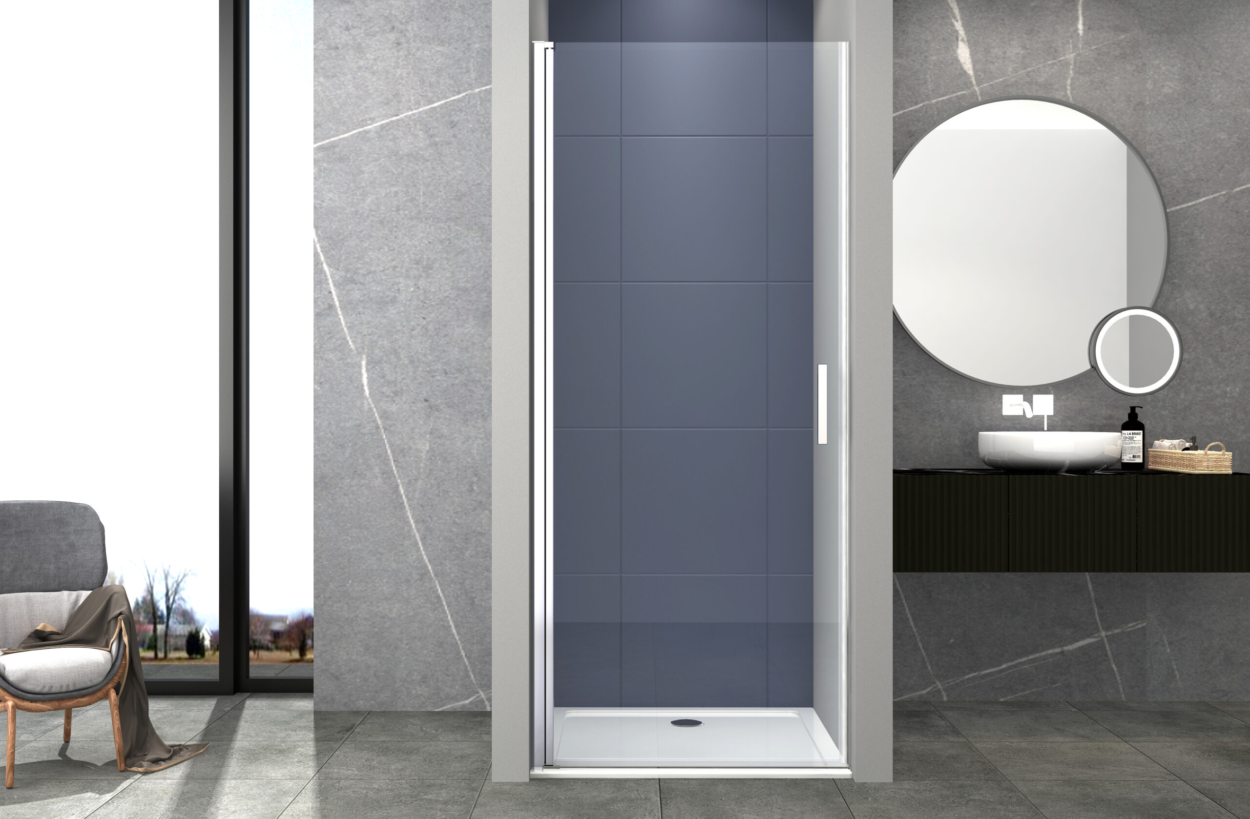 foto del prodotto box doccia 90 cm porta 1 battente nicchia h200 cm cristallo 6mm profilo cromato mila