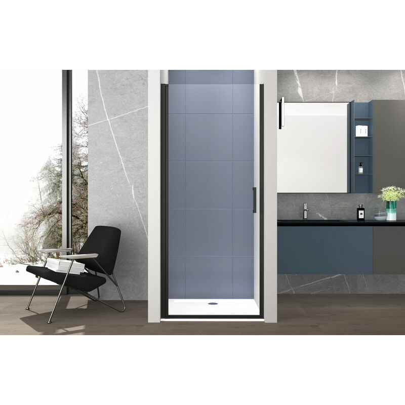foto del prodotto box doccia 90 cm porta 1 battente nicchia h200 cm cristallo 6mm profilo nero opaco mila