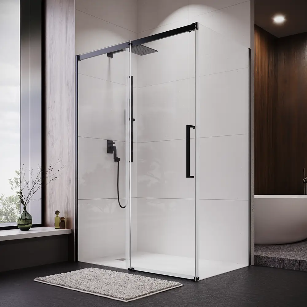 foto del prodotto box doccia 90x150 cm scorrevole vetro 8mm trasparente profili nero opaco h195cm antille