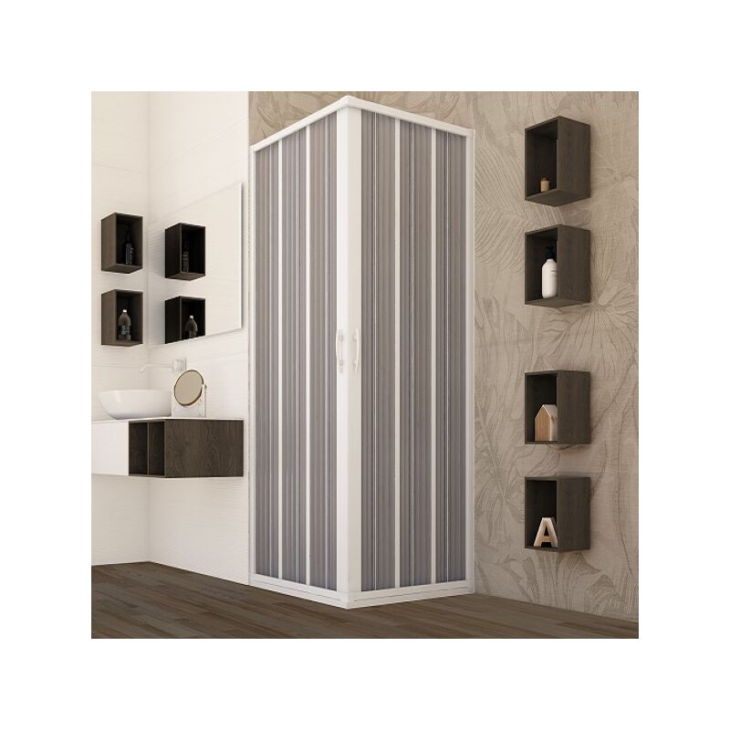 foto del prodotto box doccia 90x90 cm con ante a soffietto riducibili in pvc apertura centrale leda bianco