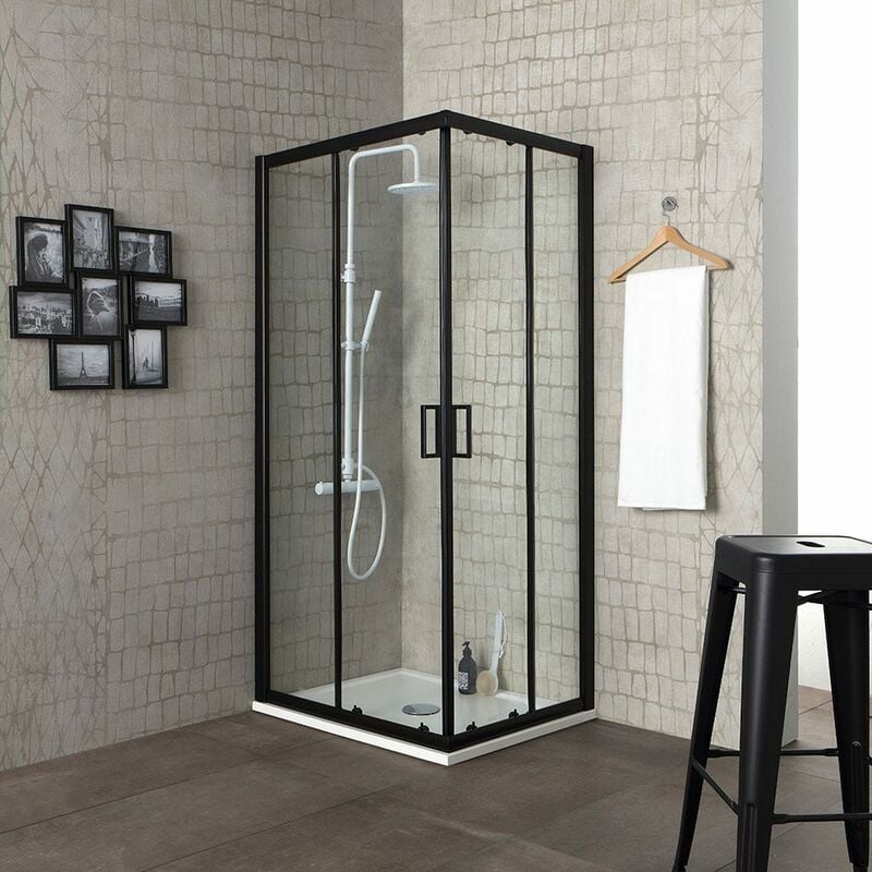 foto del prodotto box doccia 90x90 con profilo nero opaco e cristallo trasparente, h 190 city