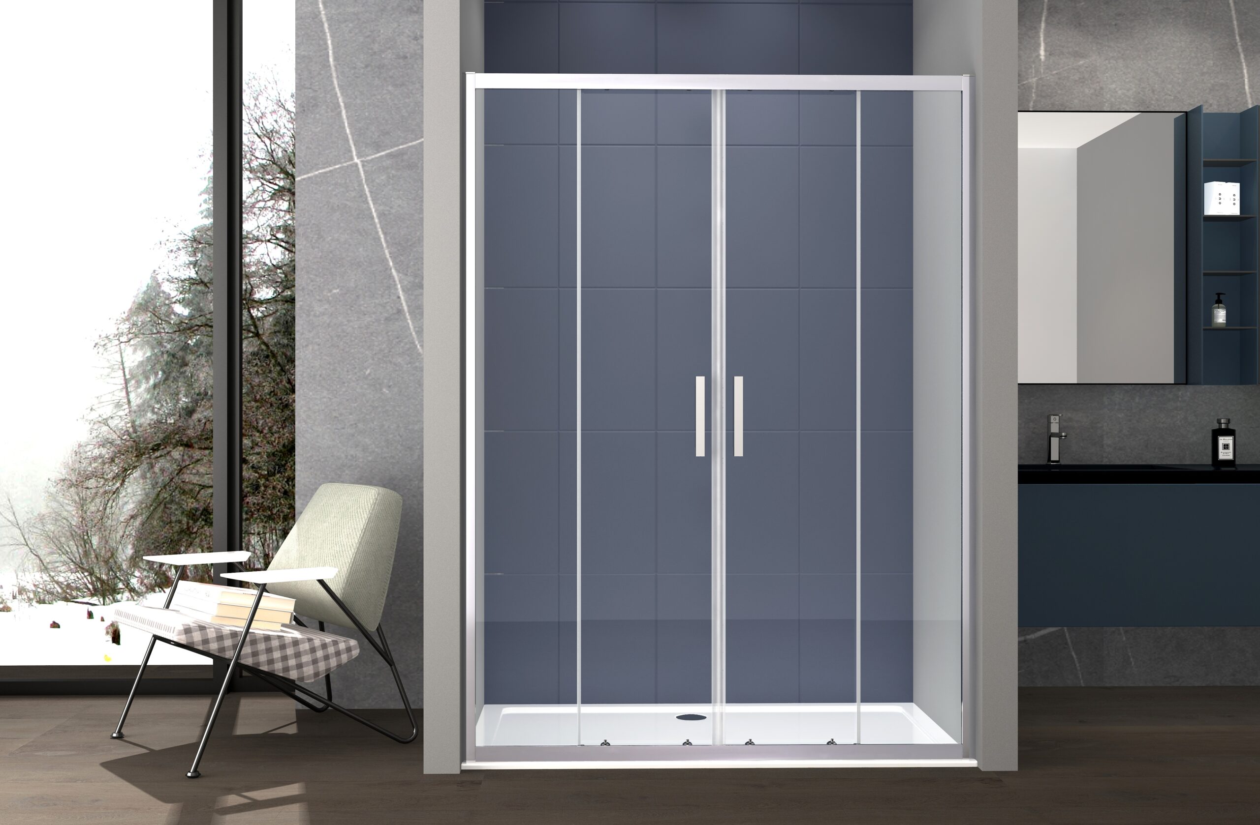 foto del prodotto box doccia a nicchia 160 cm porta scorrevole apertura centrale h195 cm lisa cromato