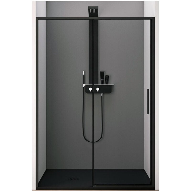 foto del prodotto box doccia a nicchia scorrevole vetro trasparente 6mm h200 style misure 130 profilo nero vetro trasparente