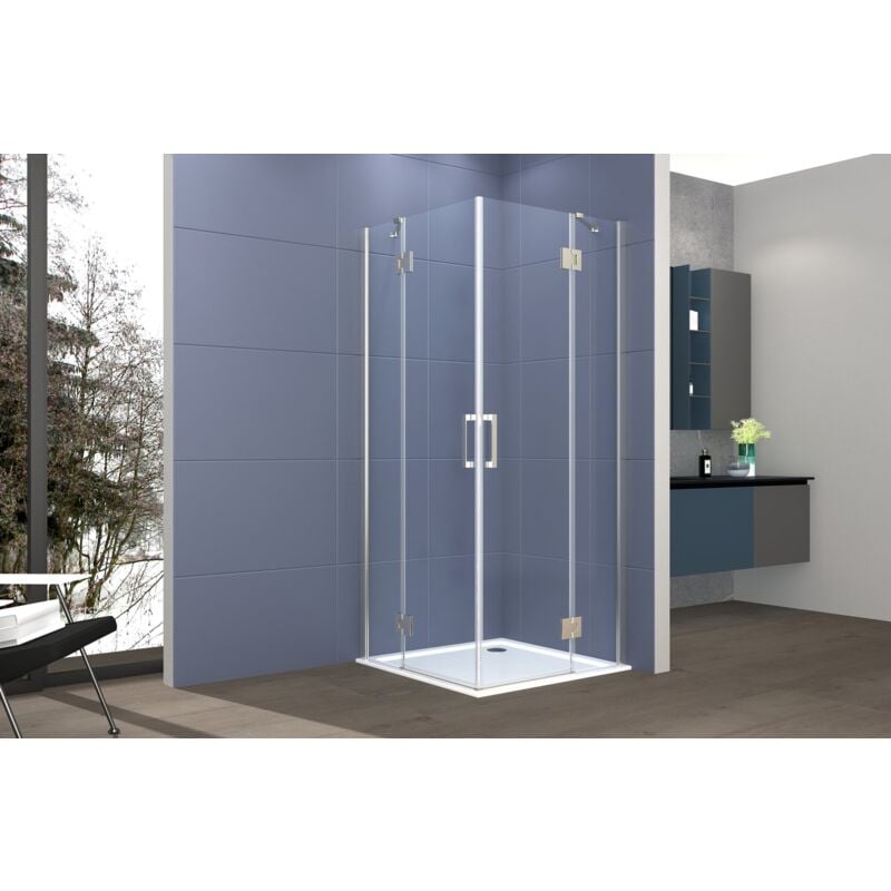 foto del prodotto box doccia angolare 100x100 cm apertura due ante battenti h200 cm cristalli trasparente 6 mm profilo satinato gioia