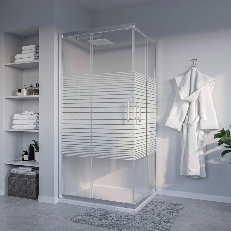 foto del prodotto box doccia angolare 2 ante scorrevoli 70x90 cm in cristallo 6 mm h185cm profilo cromo