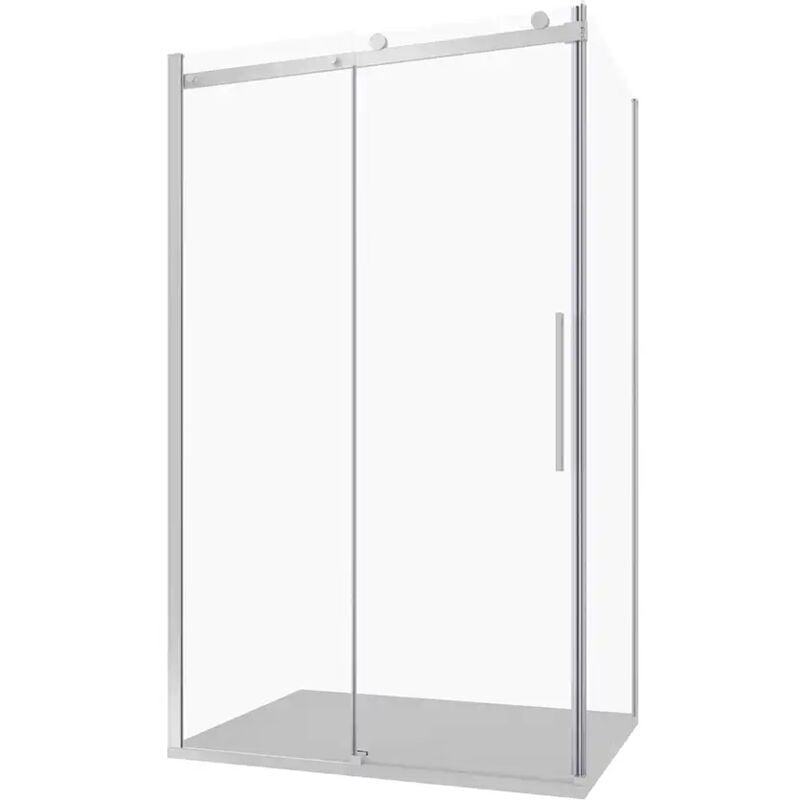 foto del prodotto box doccia angolare 70x100cm due ante scorrevoli vetro 8mm trasparente profili in alluminio cromati h195 con trattamento easy clean reversibile