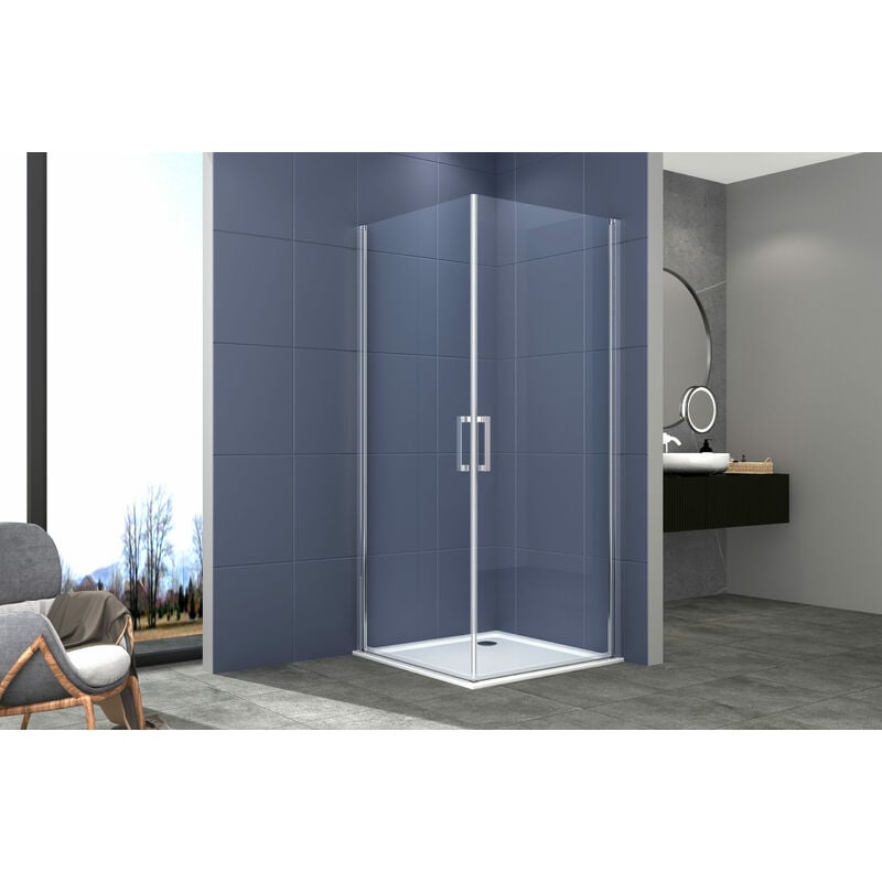 foto del prodotto box doccia angolare 70x70 cm apertura due ante battenti h200 cm cristalli trasparente 6mm profilo cromato ivo