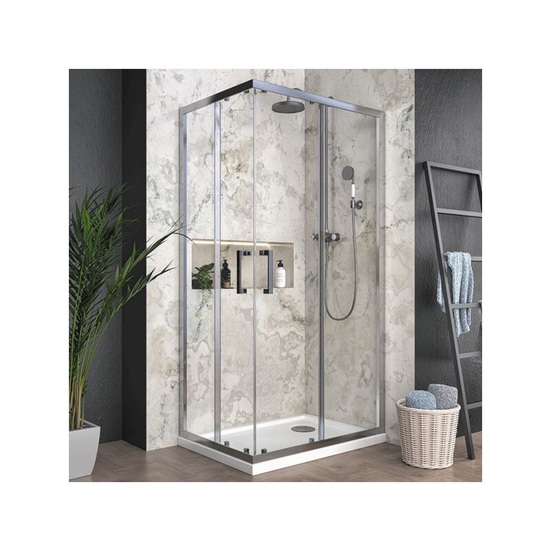 foto del prodotto box doccia angolare 70x70 cm con ante scorrevoli in cristallo temperato 6mm h190 cm dina cromato