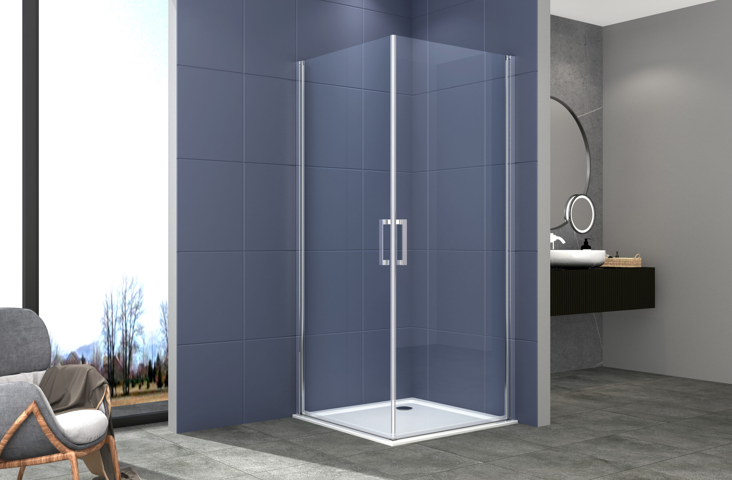foto del prodotto box doccia angolare 70x90 cm apertura due ante battenti h200 cm cristalli trasparente 6mm profilo cromato ivo