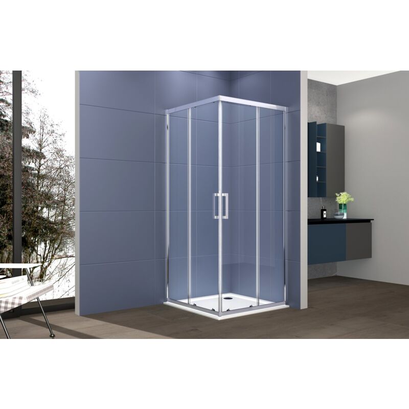 foto del prodotto box doccia angolare 75x120 cm con ante scorrevoli in cristallo temperato 6mm h 195 cm ambra cromato