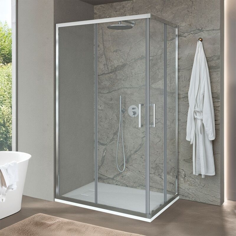 foto del prodotto box doccia angolare 80x100 cm doppio scorrevole in cristallo trasparente ted
