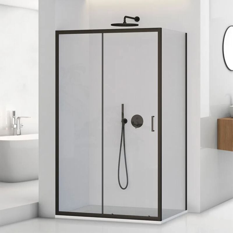 foto del prodotto box doccia angolare 80x100 cm scorrevole con profilo nero opaco tay