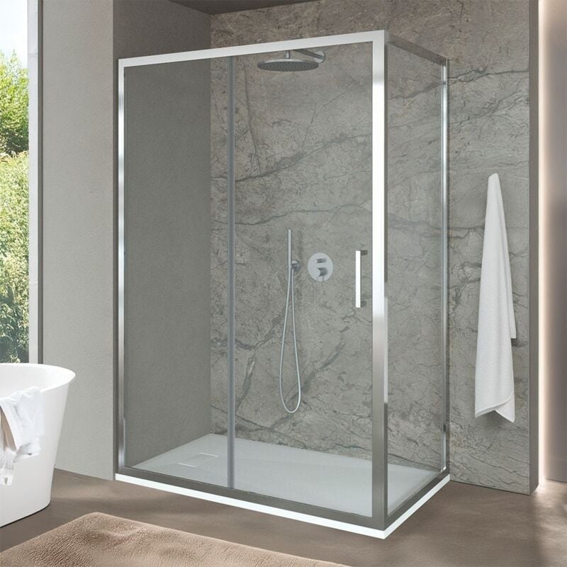 foto del prodotto box doccia angolare 80x100 cm scorrevole in cristallo trasparente ted