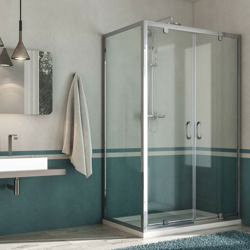 foto del prodotto box doccia angolare 80x120 cm 2 ante battenti in cristallo trasparente 6mm h185 fosterberg koge duo