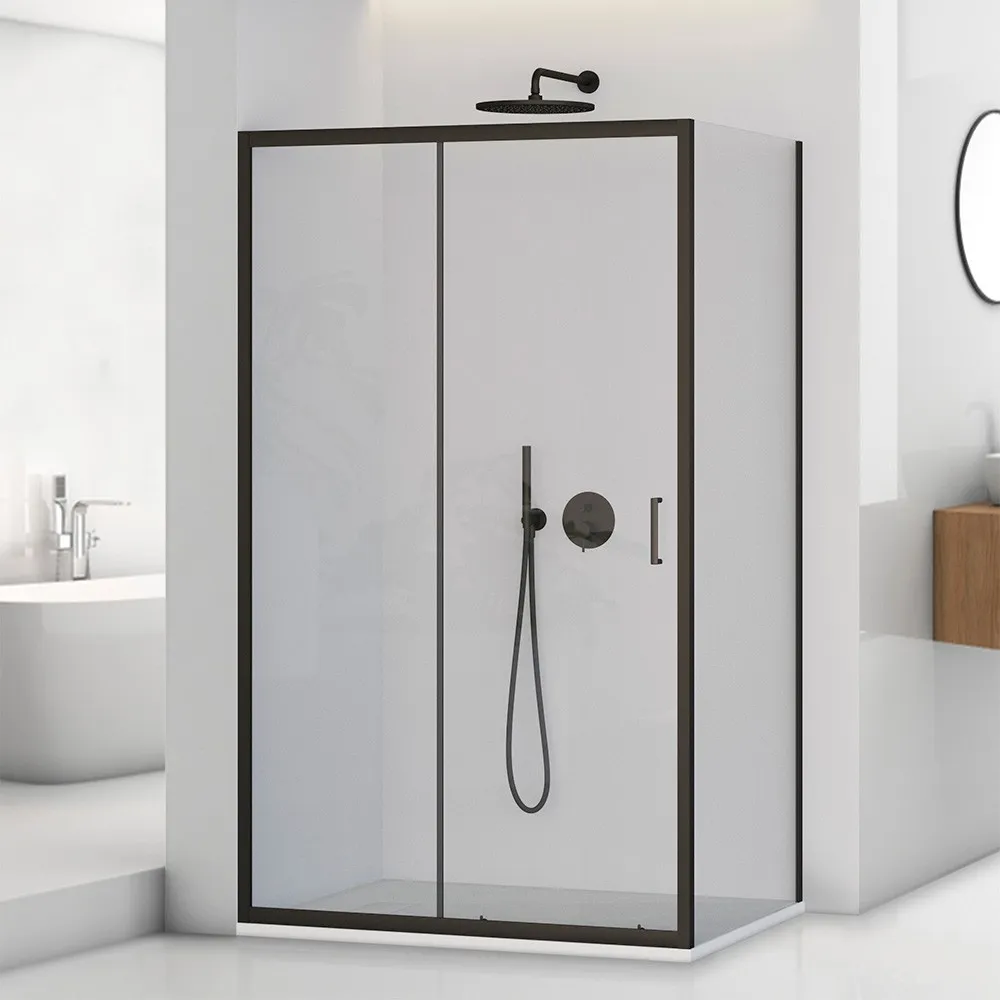 foto del prodotto box doccia angolare 80x140 cm scorrevole con profilo nero opaco tay