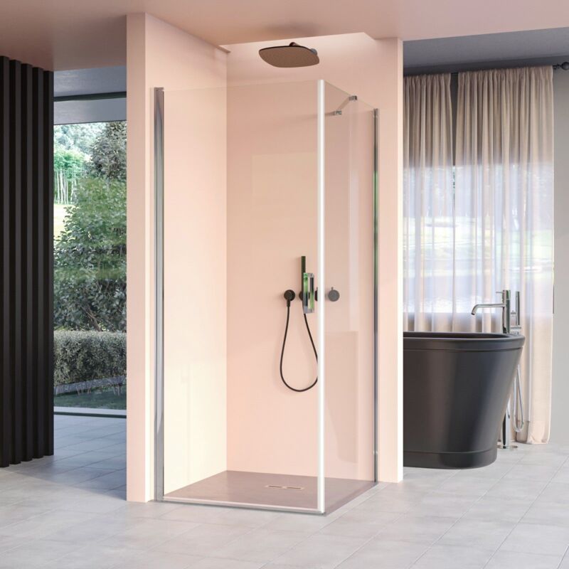 foto del prodotto box doccia angolare 80x80 cm 1 anta battente con 1 lato fisso in cristallo trasparente 6mm h195 bonussi selma