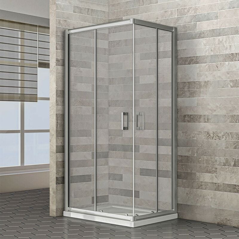 foto del prodotto box doccia angolare 80x80 cm geo doppio scorrevole in cristallo trasparente
