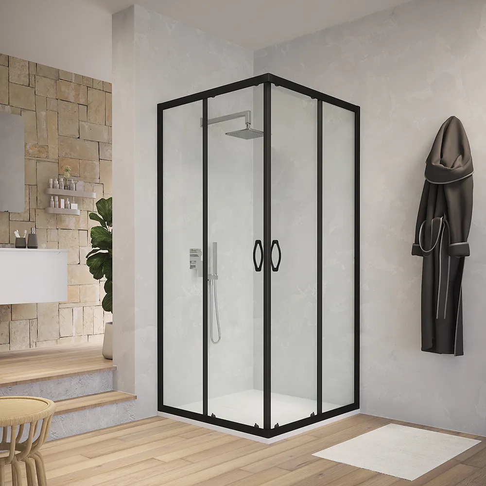 foto del prodotto box doccia angolare 80x80 cm trasparente 4 mm profili neri willis