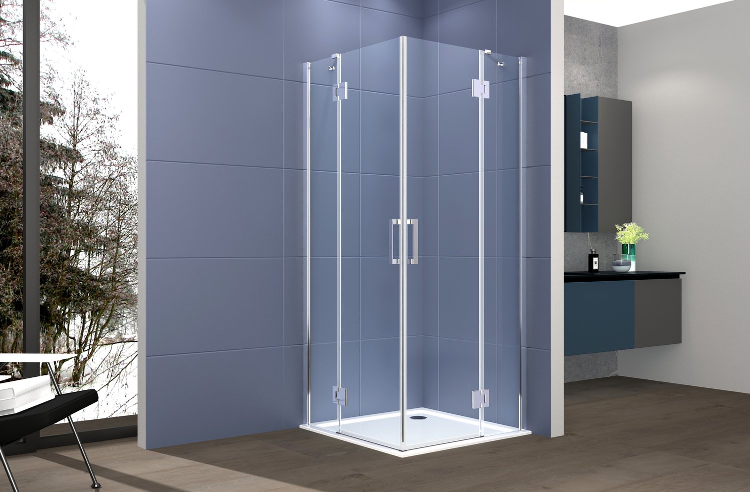 foto del prodotto box doccia angolare 80x90 cm apertura due ante battenti h200 cm cristalli trasparente 6mm profilo cromato gioia
