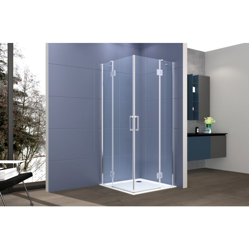 foto del prodotto box doccia angolare 90x100 cm apertura due ante battenti h200 cm cristalli trasparente 6mm profilo cromato gioia
