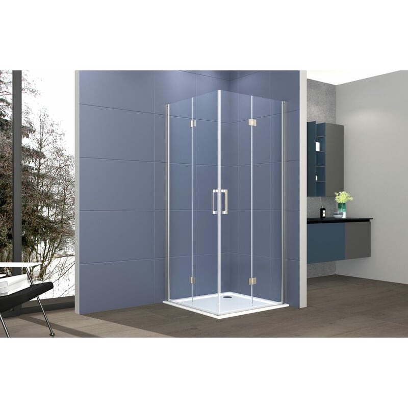 foto del prodotto box doccia angolare 90x120 cm apertura due porte soffietto h200 cm cristalli trasparente 6mm profilo satinato elio