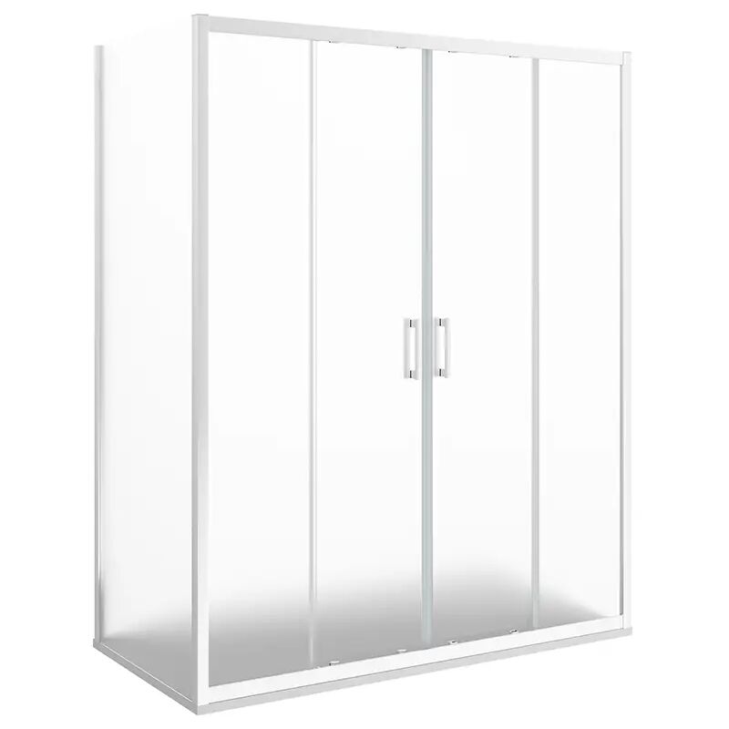 foto del prodotto box doccia angolare 90x200 cm doppia anta scorrevole frontale e parete fissa profili in alluminio cromati vetro 6mm opaco h190 reversibile mod.