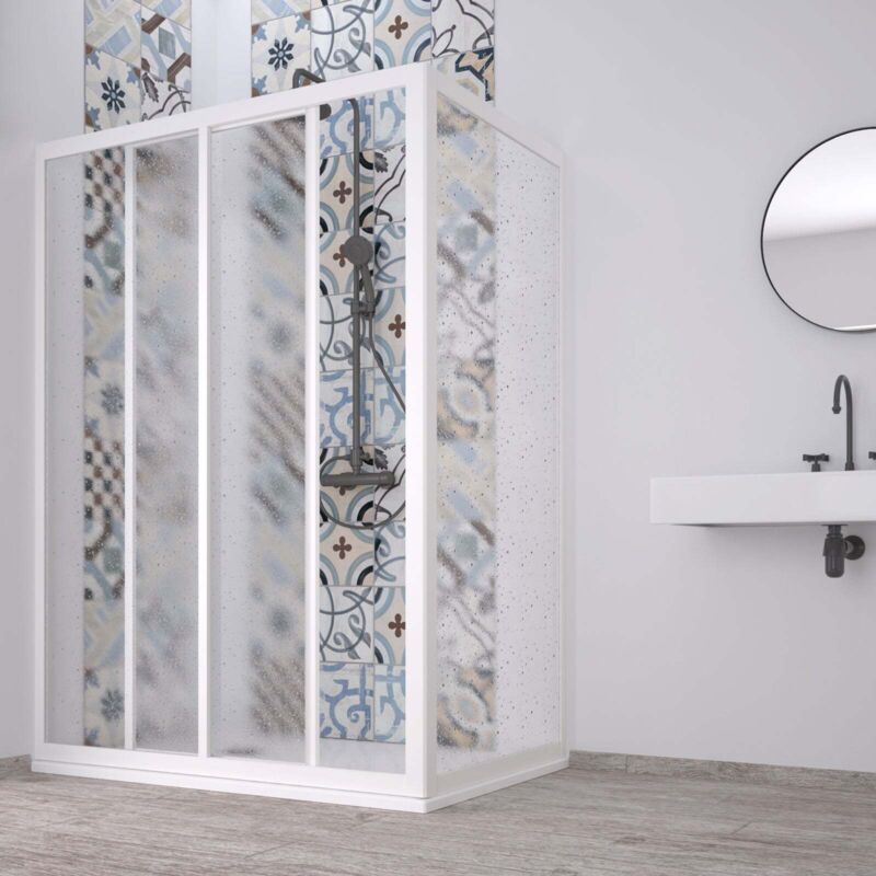 foto del prodotto box doccia angolare acril in acrilico con profili in pvc apertura centrale riducibile made in italy 70 x 120 cm
