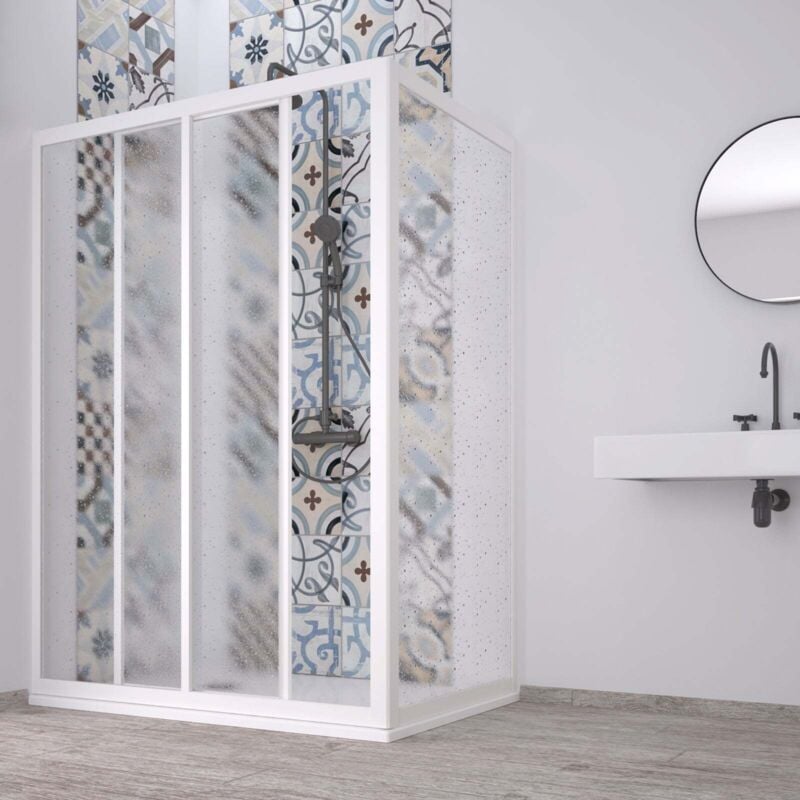 foto del prodotto box doccia angolare acril in acrilico con profili in pvc apertura centrale riducibile made in italy 70 x 140 cm