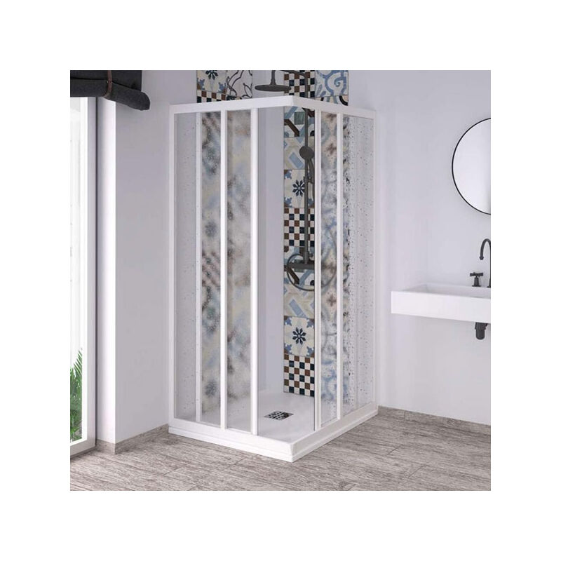 foto del prodotto box doccia angolare 'acril' in acrilico con profili in pvc apertura centrale riducibile 'made in italy' -75 x 90 cm