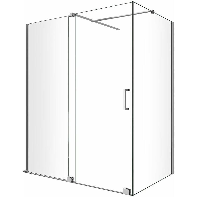 foto del prodotto box doccia angolare con pannello fisso laterale e porta frontale scorrevole senza telaio h 200 cromo trasparente cm 70 68 70 x 140 136 141 